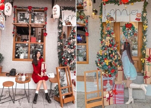 LÀM THẾ NÀO ĐỂ QUÁN CÀ PHÊ ĐÔNG KHÁCH VÀO MÙA LỄ HỘI? 3 Me Xiu Nhung Quan Cafe Trang Tri Noel O Ha Noi Dep Khong Goc Chet